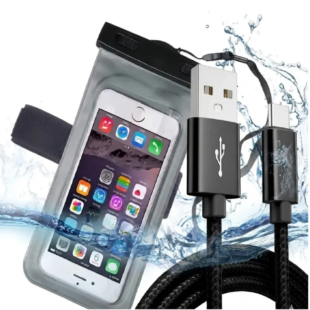 Combo Cable USB-A a Tipo-C 1M (Carga Rápida) + Funda Sumergible para Celular
